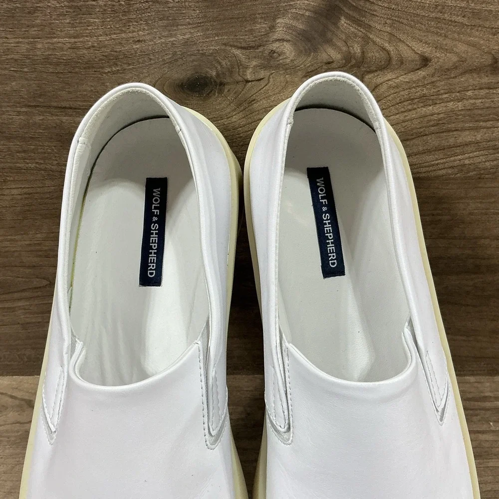 Wolf & Shepherd Shoes Mens 11 EU 44 White Leather Cruise Slip On Sneakers NEW